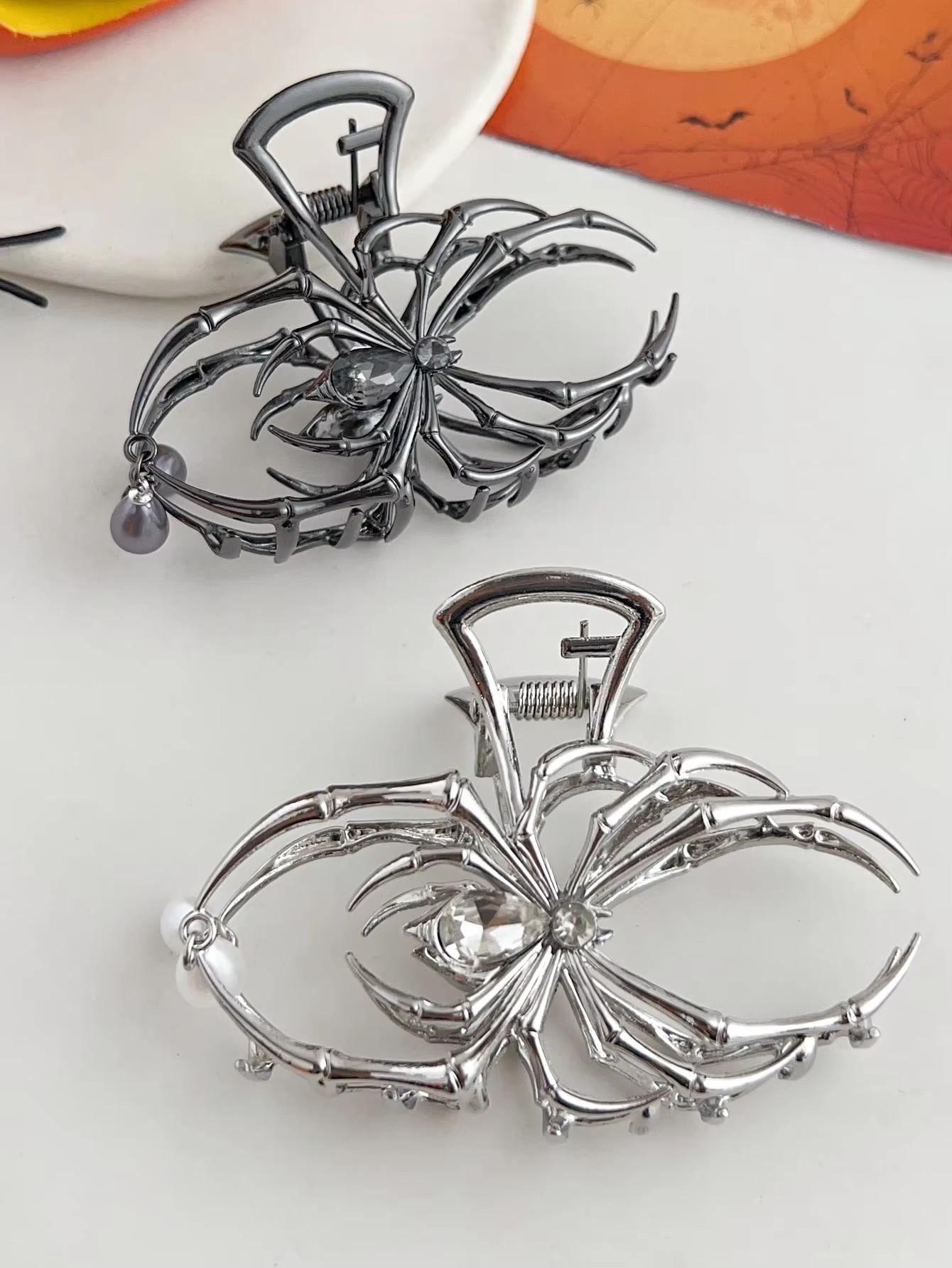 

1 шт., черные заколки-коготь для волос в стиле паука на Хэллоуин с жемчужным дизайном, металлические готические панк-заколки для волос, сильная фиксация, аксессуары для волос