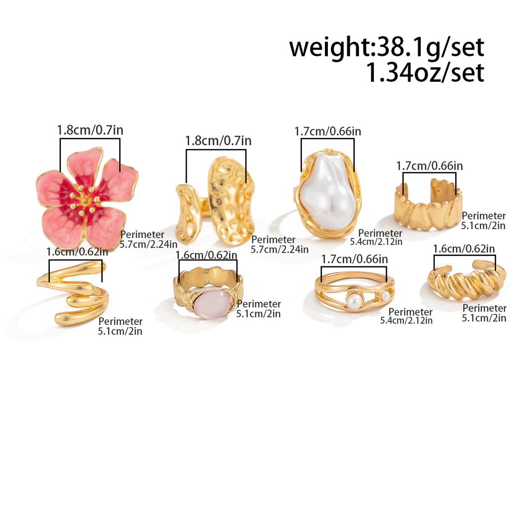 2026 Trendy Enamel Pink Flower Rings Set Twisted Chunky Metal Baroque Pearl Rings for Women Girls Aesthetic Y2K Accessories