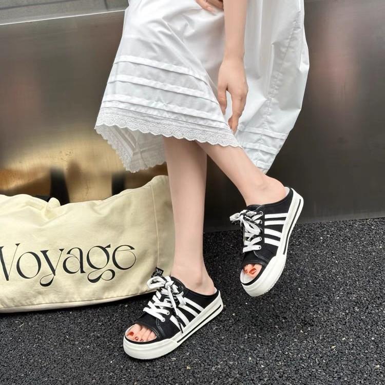 Summer New Fishing Net Bag Head Half Slippers Women's Summer Wear Thick-soled Woven Slippers Hollow Women's Shoes