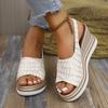 Fashion Summer New Plaid Pu Leather Sandals for Women Fashion Anckle Strap Wedge Sandal Female Plus Size Daily High Heel Sandalias Mujer
