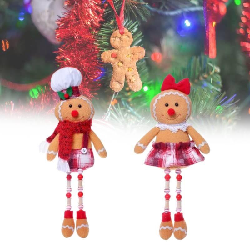 Christmas Decoration Gingerbread Man Wooden Bead Doll Plush Toy Xmas Decorate