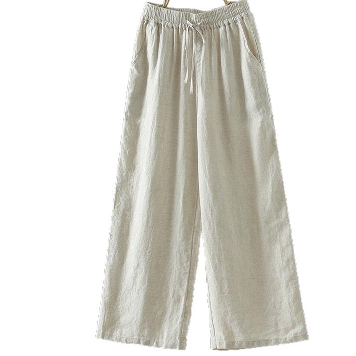 Japanese Pure Linen Women's Wide-Leg Elastic Waist Pants