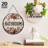 Vintage 7.87 Inch Round Wooden Wall Art Pink Floral Farmhouse Hanging Sign for Bathroom Living Room Rustic Home Decor