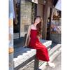 Red Suspender Dress Femininity Backless Suitable for Seaside Vacation Skirt