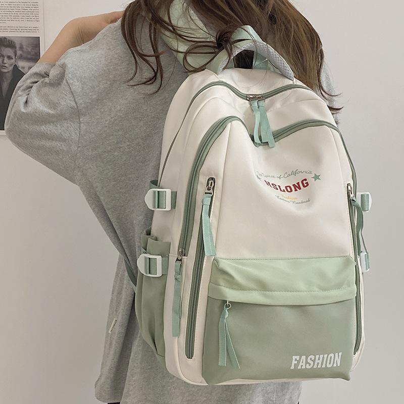 High-value schoolbag female college students contrasting large-capacity backpack junior high school students simple casual computer backpack tide