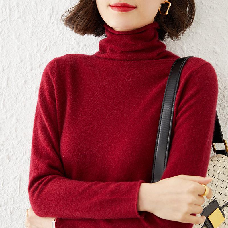 Women's Long Sleeve High Neck Knit Sweater - Loose Autumn/Winter Pullover Top