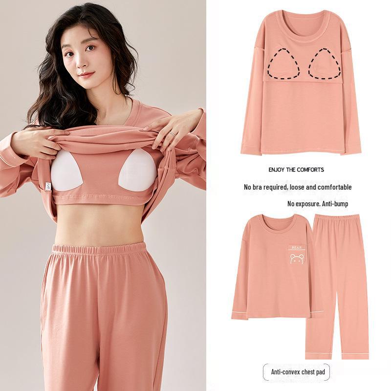 

Женская пижама с длинными рукавами и нагрудными накладками с рисунком — легкая домашняя одежда для отдыха на осень и весну M [40-47.5 kg]