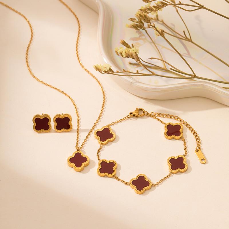 Light Luxury Flower Iris Imitation Red Sapphire Necklace Versatile Fashion Temperament Set for Women