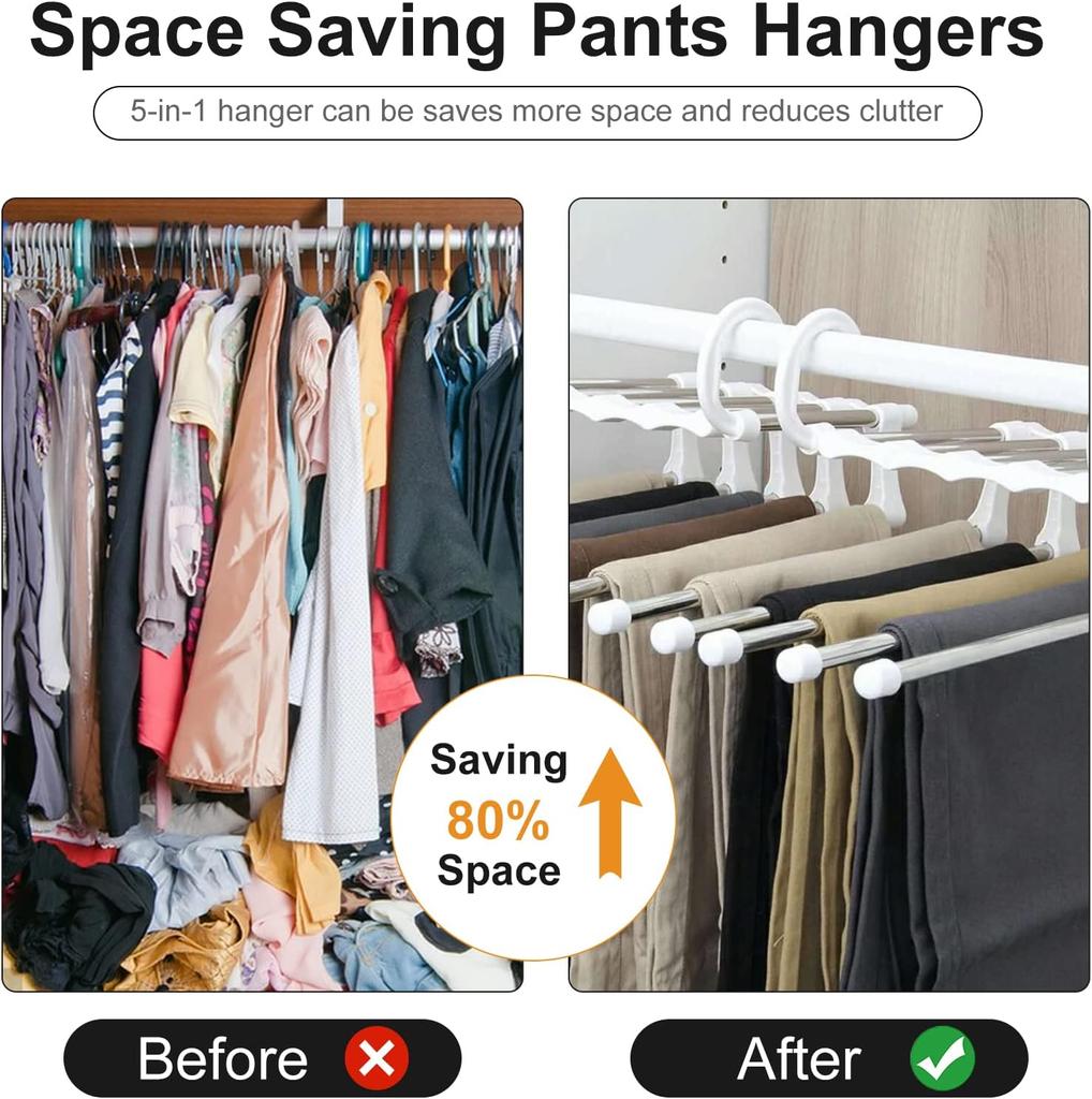 5 In 1 Magic Trouser Rack Hangers Stainless Steel Folding Pant Rack Tie Hanger Shelves Bedroom Closet Organizer Wardrobe Storage