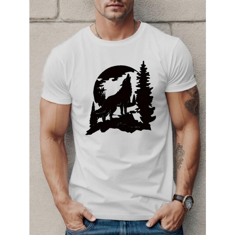 

European sizes Men s Casual Short Sleeve T-Shirt with Moon & Tree Design - Breathable, Crew Neck, Machine Washable - Perfect for Summer 4XL білий