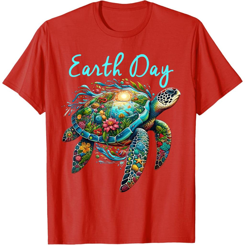 Earth Day Sea Turtle Graphic Tee Breathable Casual Cotton T-Shirt for Unisex