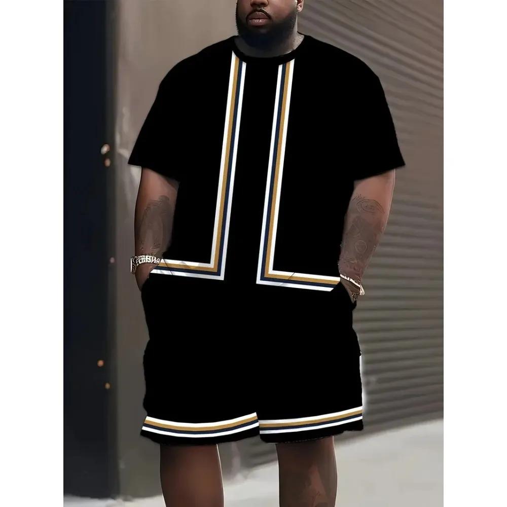 Contrast Color Short Sleeve Top Shorts Men's Summer Versatile Comfortable Fashionable Casual Drawstring Shorts Large Size Short Sleeved Sport Wear