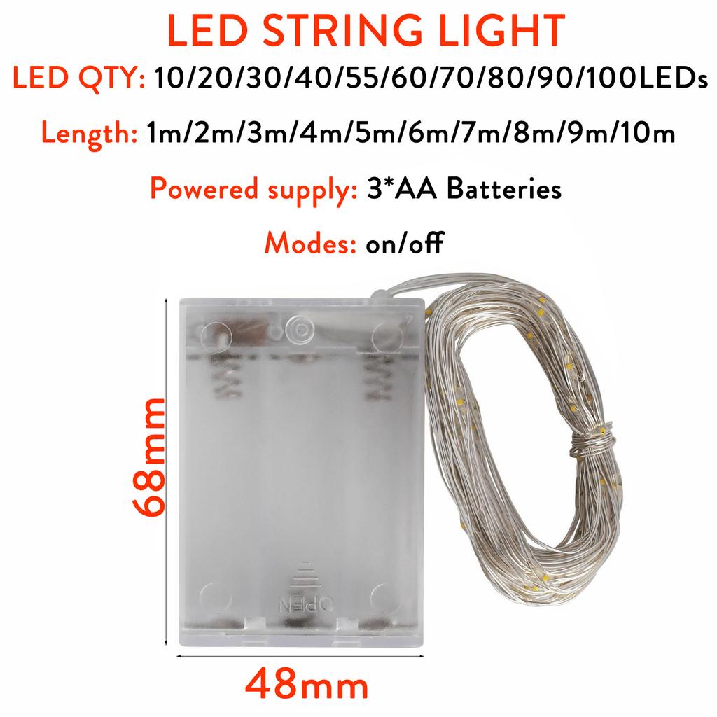 1m - 10m LED String Light 9 Colors Fairy Lights 10-100LEDs Copper Wire Battery Powered for Wedding Xmas Party Decor Holiday Lamp