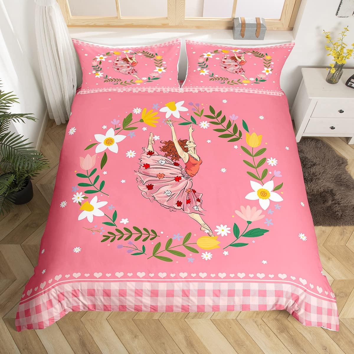 

Girls Unicorn Duvet Cover Set King Size Cute Golden Glitter Unicorn Bedding Set Pink Floral Quilt Cover Fantasy Animals Bed Set EU single(135x200cm)