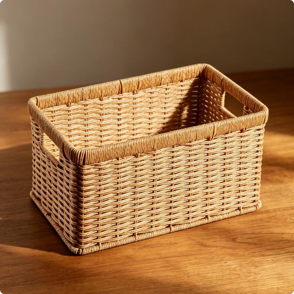 Rectangular Woven Basket Easy To Clean Woven Storage Basket Decorative Long-Lasting for Home Organization