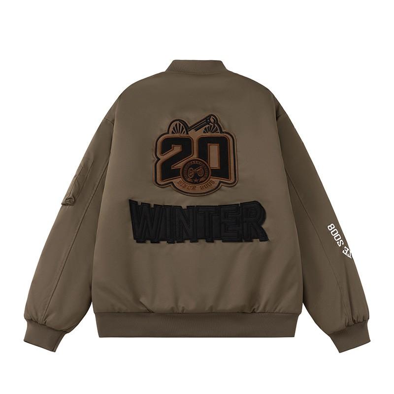 Mens Winter Embroidered Baseball Cotton Jacket American Style Pilot Streetwear Outerwear