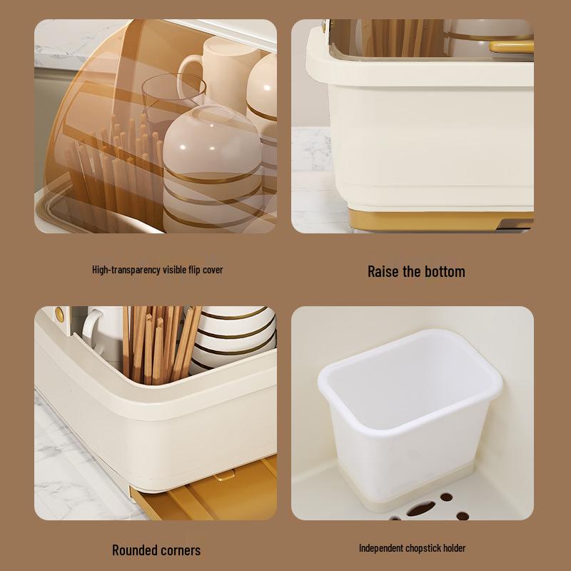 Kitchen Cupboard Dish Rack with Lid and Utensil Holder