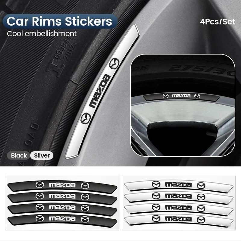 4pcs Aluminum Car Badge Wheel Hub Stickers Auto Rims Decoration Decal For Mazda Speed 3 5 6 BK CX-3 CX-5 CX7 CX-7 Demio Axela MS FF4