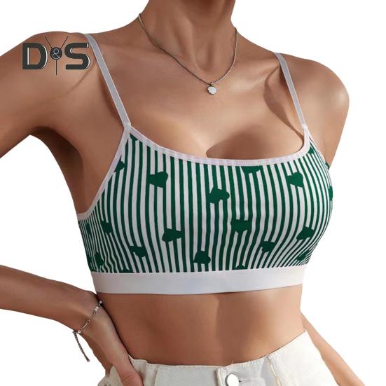 

Женский спортивный жилет с принтом в полоску в виде сердца, укороченный топ на тонких бретельках с подкладкой, без спинки, без рукавов, облегающий жилет для повседневной носки M темно-зеленого