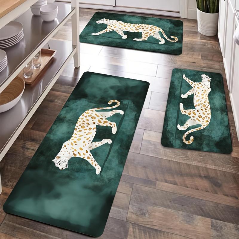 Panterprint Keukenmat Set, Polyester Antislip Machine Wasbare Vloerkleed voor Badkamer Slaapkamer Woonkamer Decor