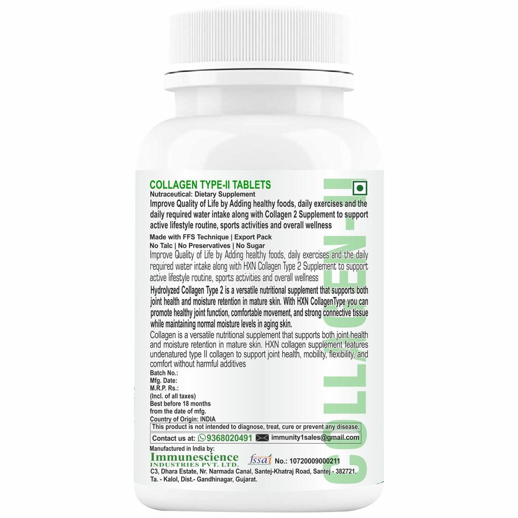 HXN Collagen Powder Supplement. Hydrolyzed Protein Peptides Type 2-90 No Sugar Tablets