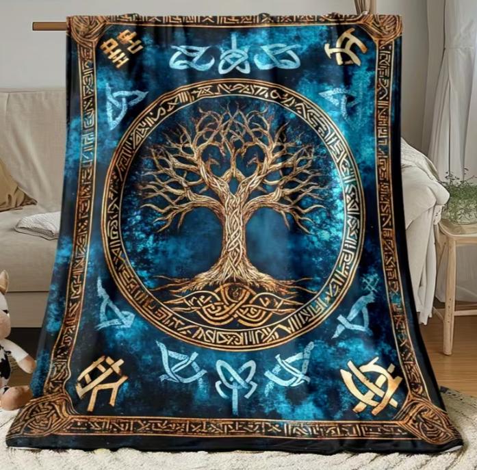Viking Style Tree of Life Print Portable Blanket Throw for Sofa Bed Travel Camping Livingroom Office Couch Chair Blanket
