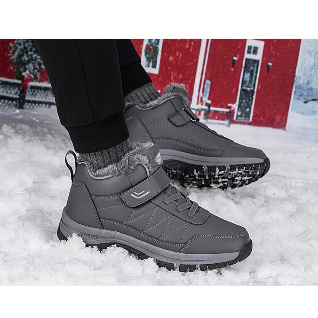 Outdoor Men's Cotton Shoes, Winter High Top Snow Shoes, Hiking Shoes, Waterproof and Plush Snow Boots