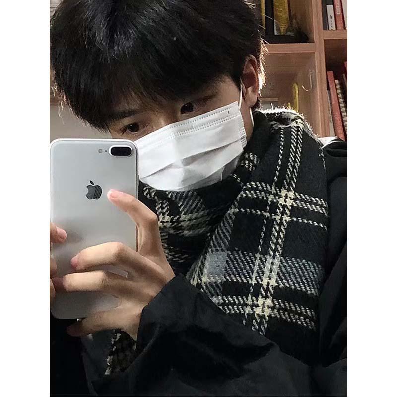 Christmas Red Plaid Couple Scarf - Imitation Cashmere Neck Warmer, Korean Style Autumn/Winter Accessory