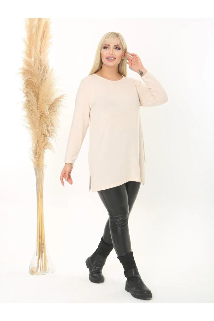 Women's Big Size Blouse Large Size Slit Flexible Wool Viscose Tunic