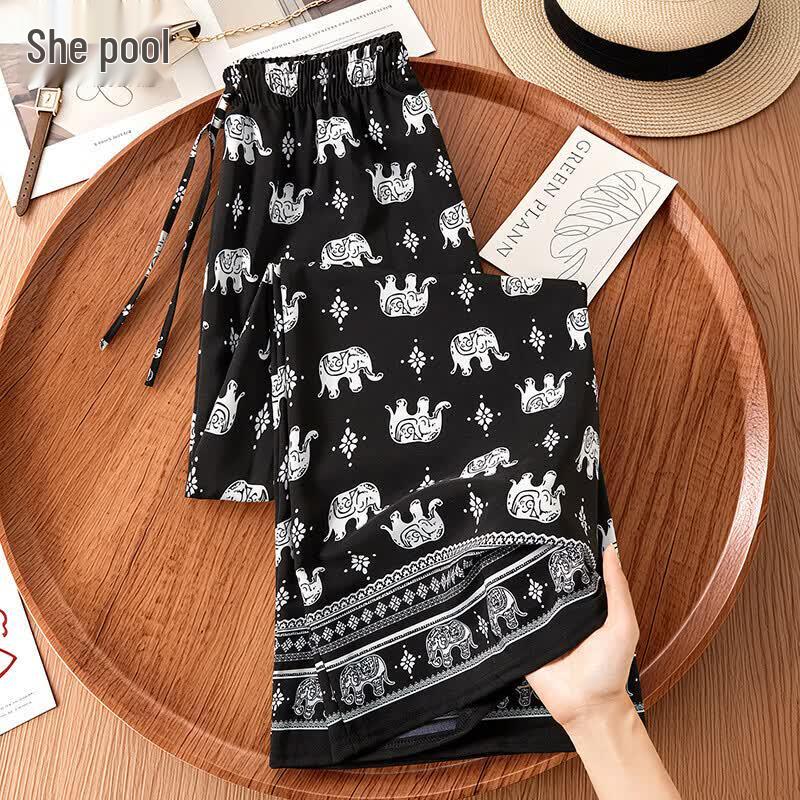 Women s Printed Drawstring High-Waist Loose Pants One Size