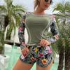 Langarm Tauchanzug mit Blumendruck und Badehose Strand- und Resort-Bademode für Damen