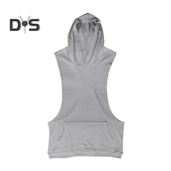 Men Hoodie Vest Hooded Sleeveless Solid Color Summer Sweatshirt Loose Fit Breathable Fabric Sport Vest
