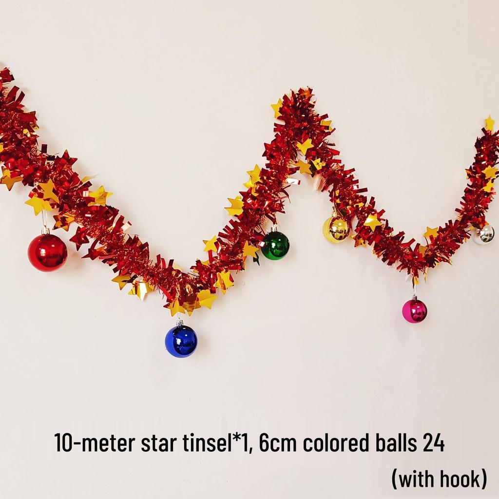 10m Dark Green Tinsel Ribbon Feather Boa Christmas Tree Ornament Set
