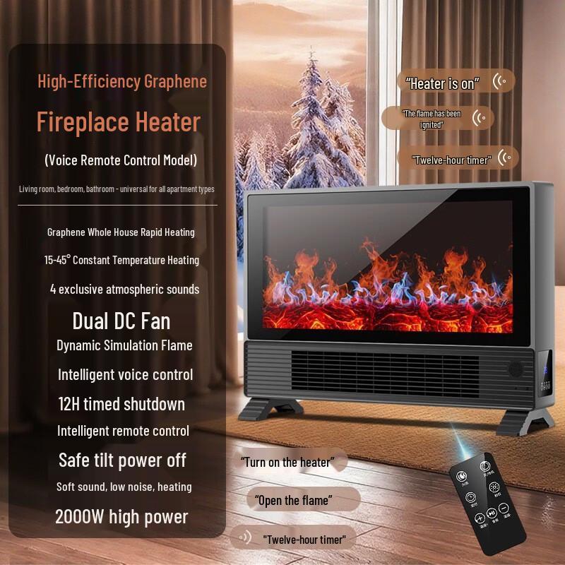 ZISIZ 3D Flame Voice Control Fireplace Heater