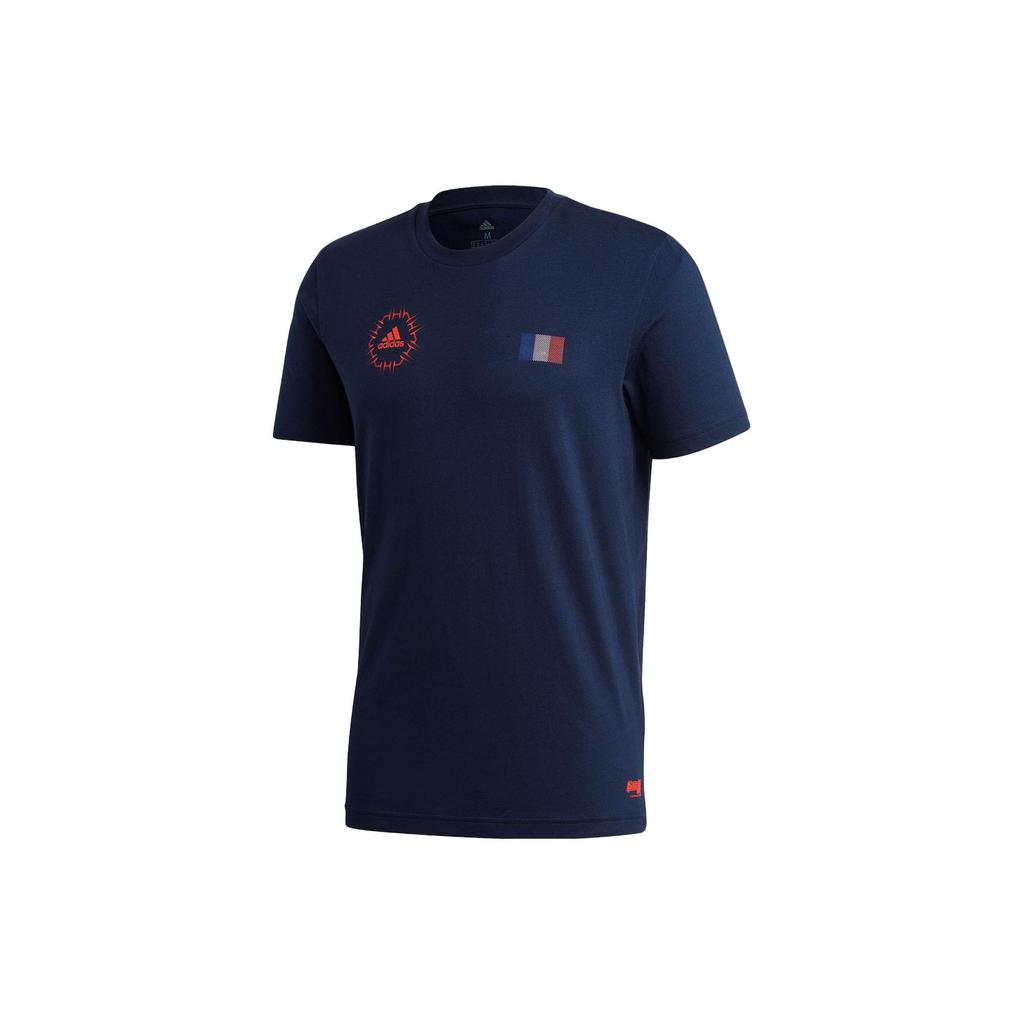 Adidas Logo Print Crew Neck T-Shirt Men Tops Navy FQ7639