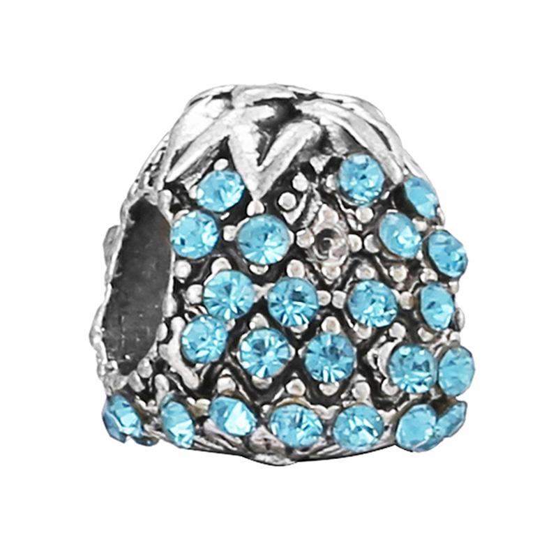 New Silver Plated Blue Diamond Alloy Large Hole Charm Beads For DIY Bracelet Necklace Jewelry Accessories Gifts