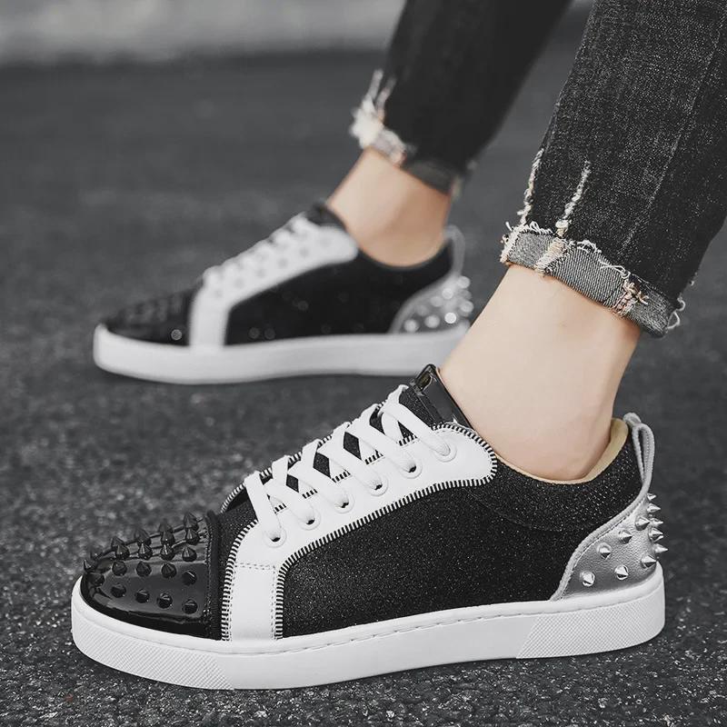 Cross-Border European Men's Rivet Sneakers - Versatile Red Bottom Trend for Spring & Autumn