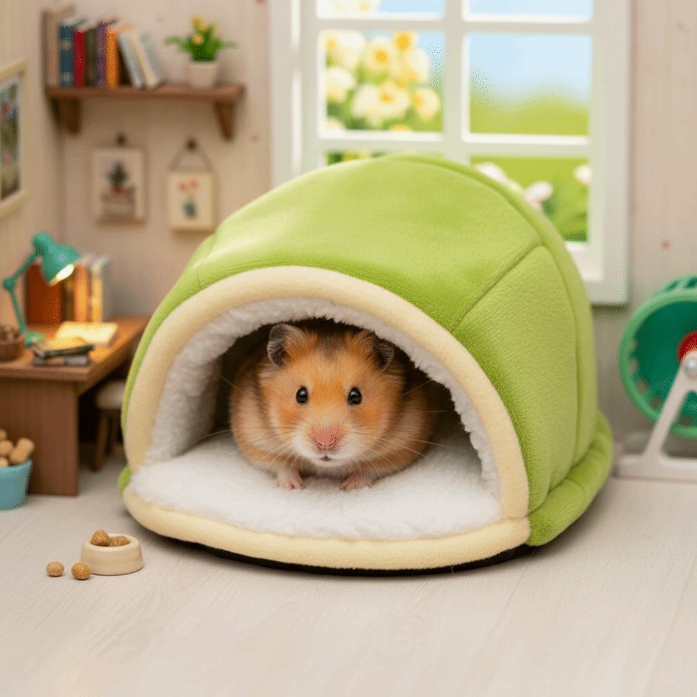 Insulated Portable Hamster Warm Nest Washable Turtle Shell Shape Winter Bird Nest Soft Cozy Guniea Pig House for Golden Bear