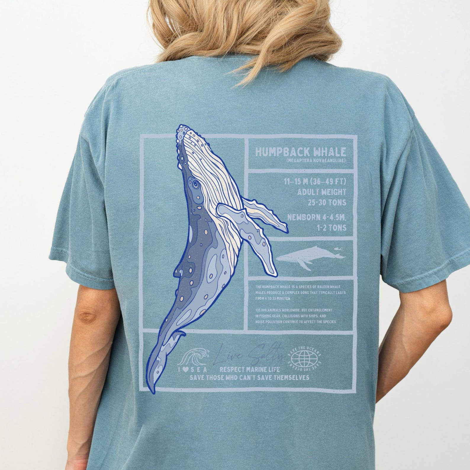 Humpback Whale Comfort Colors T-Shirt, Ocean Lover Marine Tee 4XL