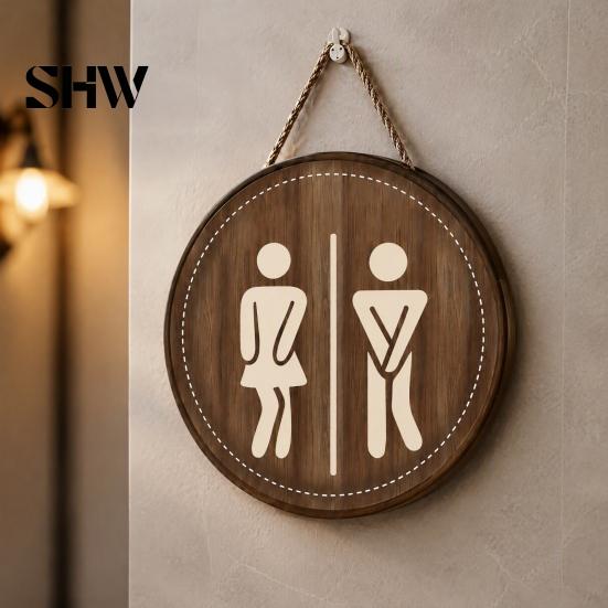 Decorative Wall Ornaments Wooden Restroom Signs, Men's And Women's Half Toilet Sign for Home Bathroom Decor Sign, Rustic Art Hanging Signs Small