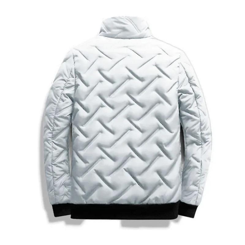 Winter Korean Fashion Stand-up Collar Zipper Cotton-padded Jacket, Men's Casual Warm Solid Color Patchwork Cotton-padded Jacket