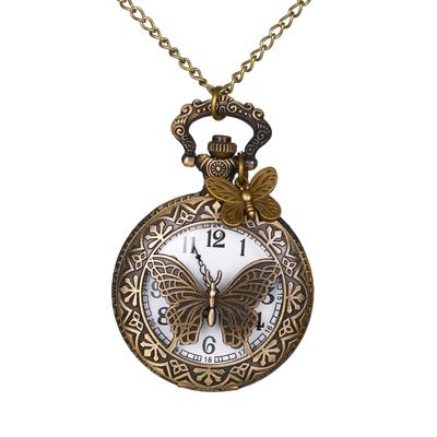 Antique Butterfly Pocket Watch with Analog Display and Waterproof Butterfly Pocket Watch with Pendant Necklace and Chain Perfect Gift for and Day