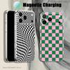 Checkered Pattern Magnetic Wireless Charging Transparent White Phone Case For iPhone 17,16,15,14,13,12,11,Pro,Max,Plus