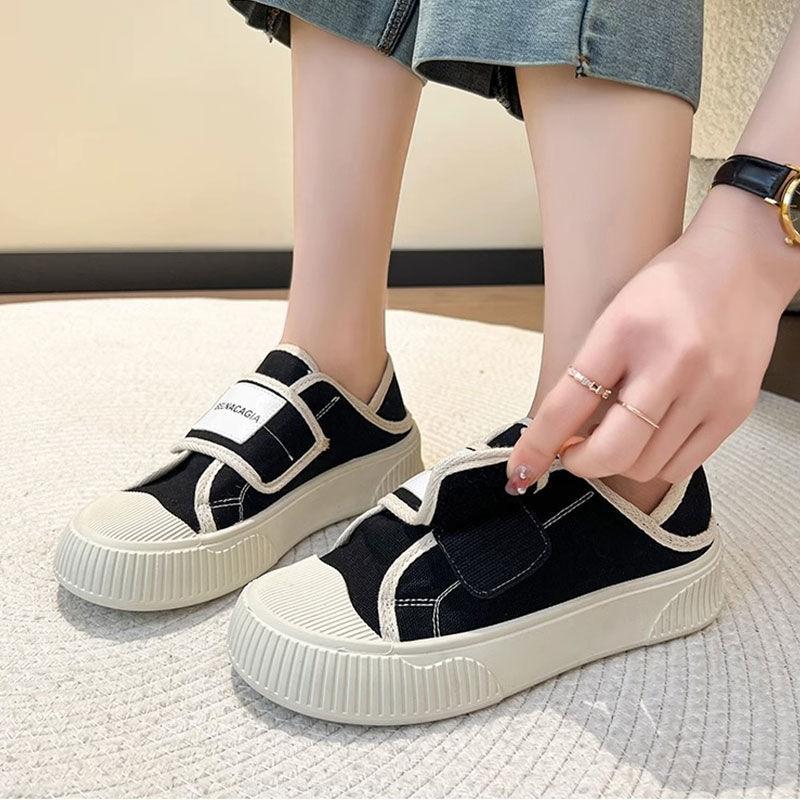 Canvas half slippers women's spring 2025 new thick-soled Velcro white shoes two wear one pedal casual board shoes