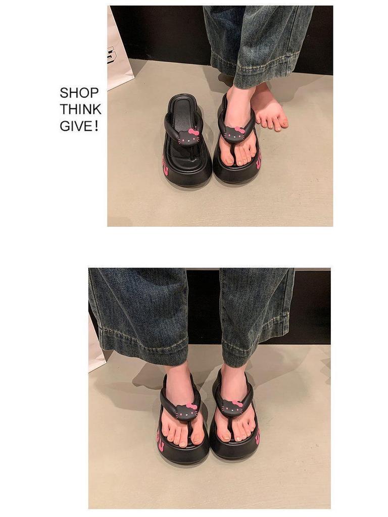 EVA Thick-Soled Cute Cartoon Kitten Clip-Toe Women's Flip-Flops - Summer Outdoor Height-Increasing Sandals
