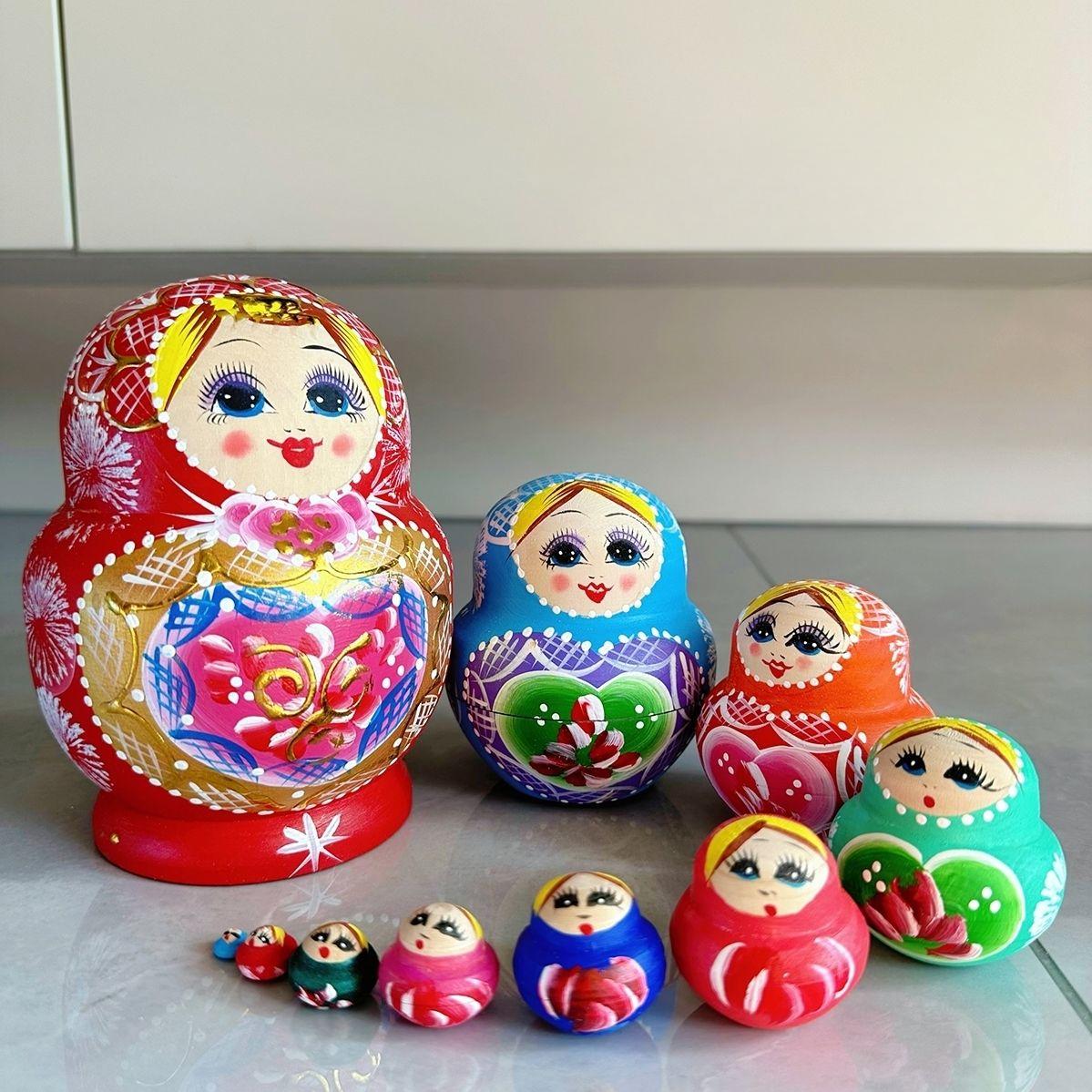 

10 слоев Матрешка Деревянная вкладывающаяся кукла Настольный декор Детские рождественские подарки 10 Layers