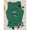Women's fishnet tank top Colorful fake bait fish print round neck casual loose summer vest Fashionable and elegant tops for commuting, vacation, and