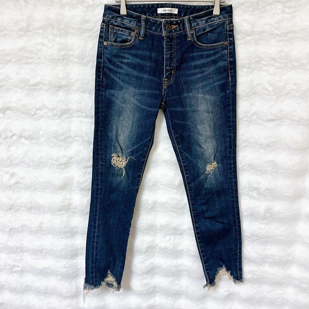 Mousey Distressed Ankle Length Denim Pants (M) Skinny Cotton