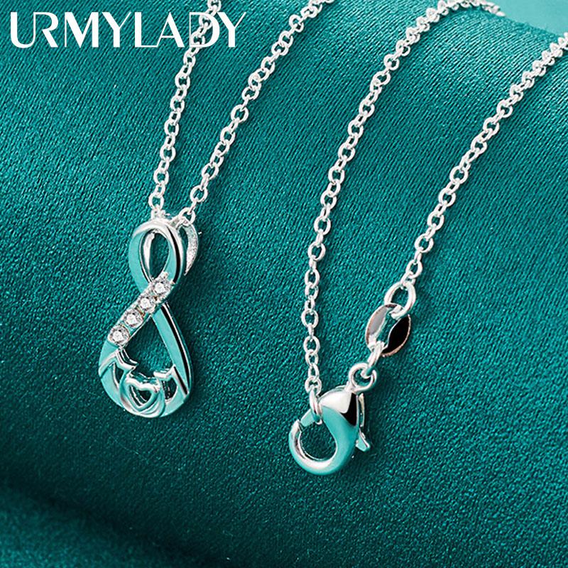 URMYLADY 925 Sterling Silver Heart AAAAA Zircon Pendant Necklace Chain For Women Wedding Engagement Jewelry