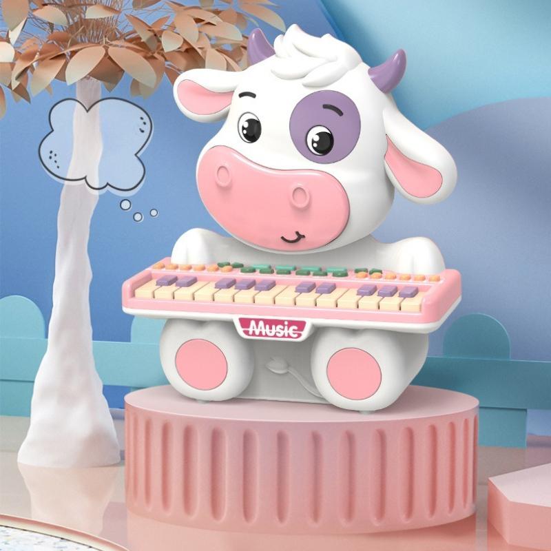 Bebek Hayvan Oyuncağı Çok Fonksiyonlu Kawaii İnek Elektronik Müzik Piyanosu Çocuklar İçin 2 ila 4 Yaş Arası Eğitici Etkileşimli Piyano Oyuncakları